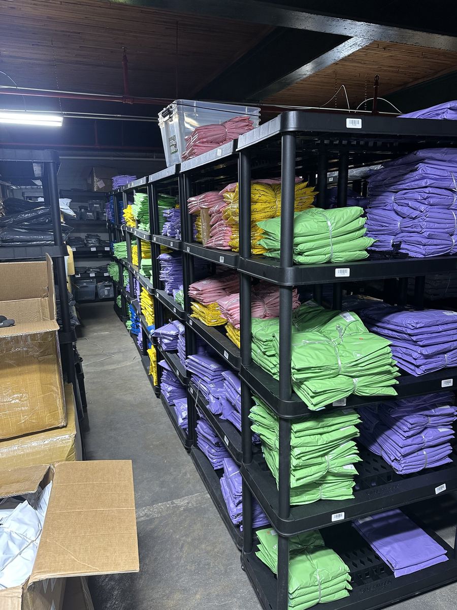 Apparel SKUs on shelving
